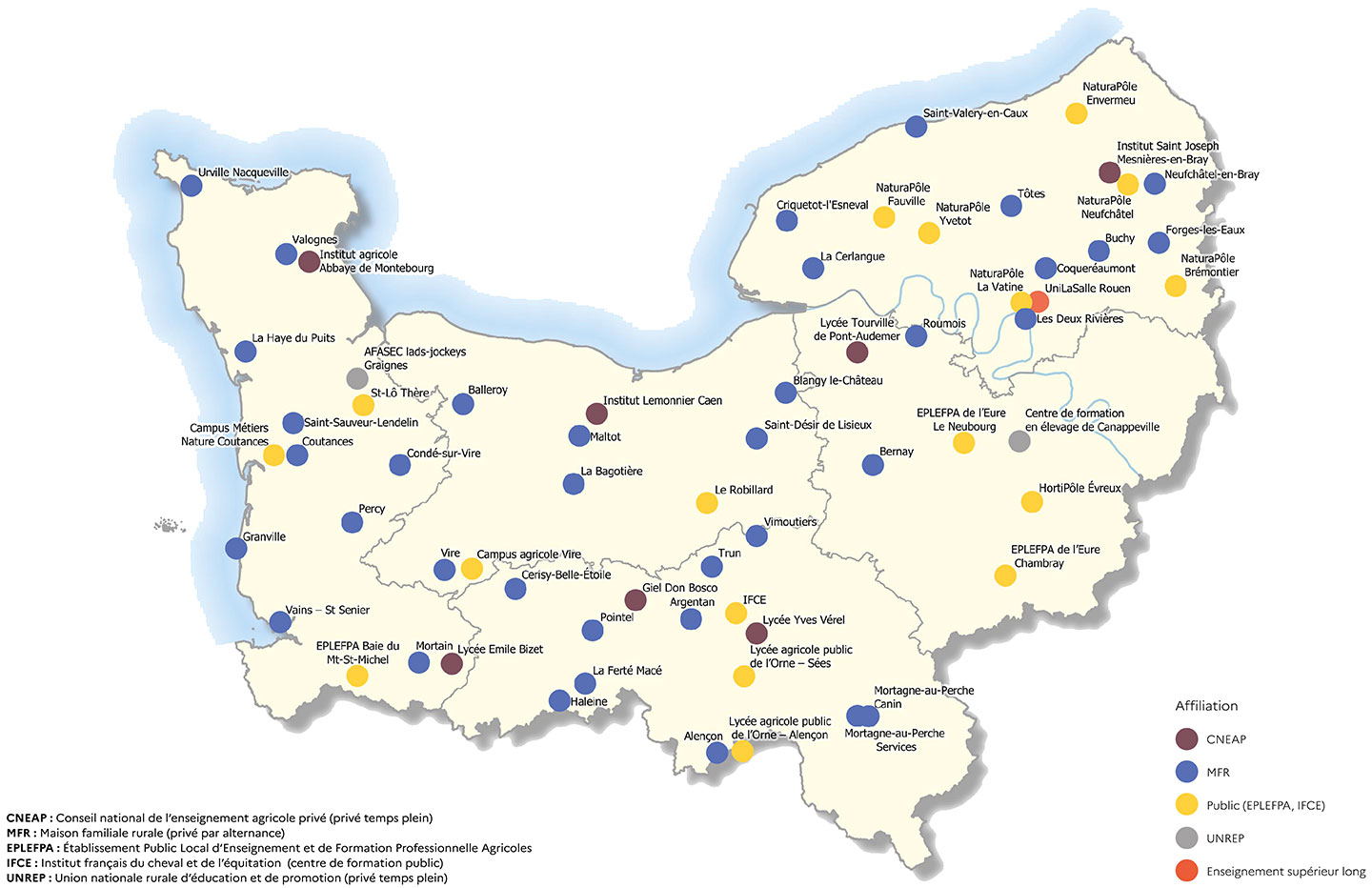La Normandie compte 55 établissements d’enseignement agricole répartis sur tout le territoire.